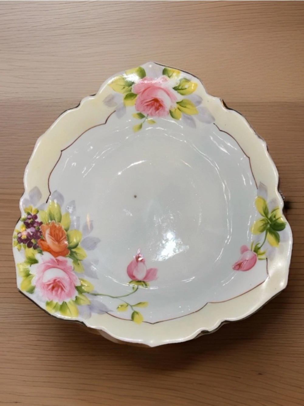Vintage Nippon Floral Hand Painted Trinket Jewelry Dish Scalloped Berry Bowl